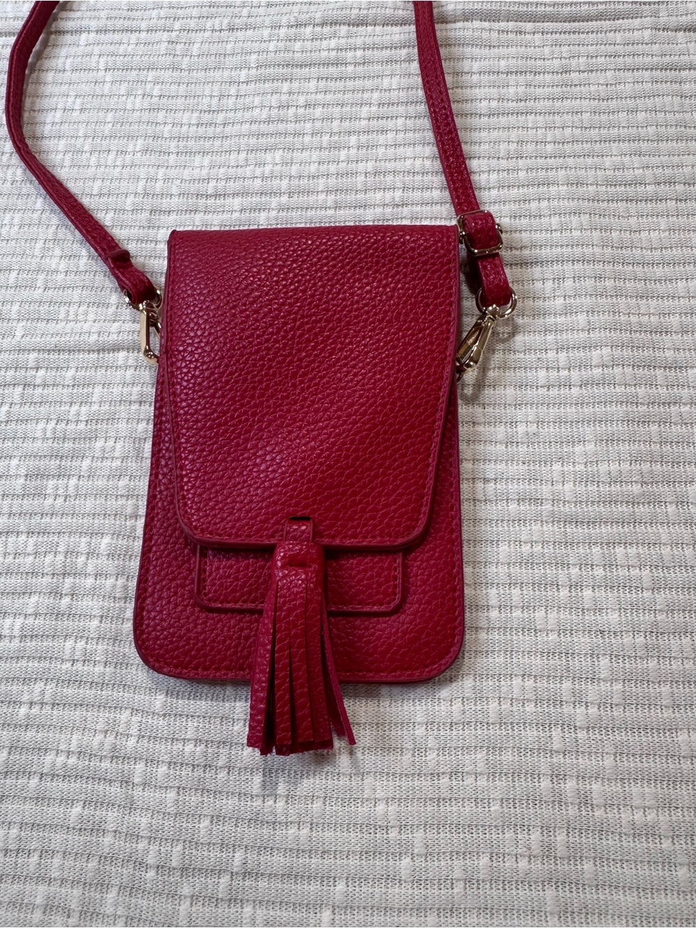 Bright Red Genuine Pebbled Leather Cell Phone Crossbody Bag Fits iPhone Pro Max